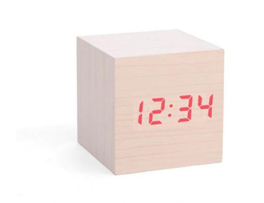 Alarm Clock Wood Cube White